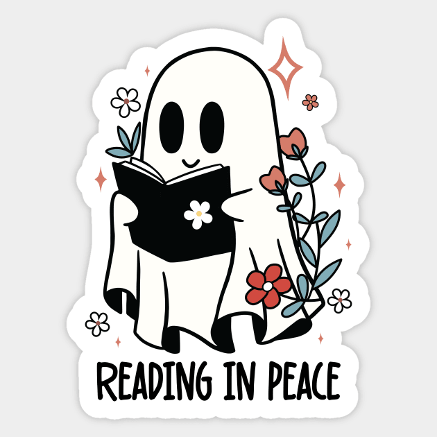 Reading In Peace Ghost Reading Book Sticker Book lover sticker Bookish Spicy Book Reading Romance Book Peace in Book Librarian Gift For Book Lover Sticker by SouQ-Art
